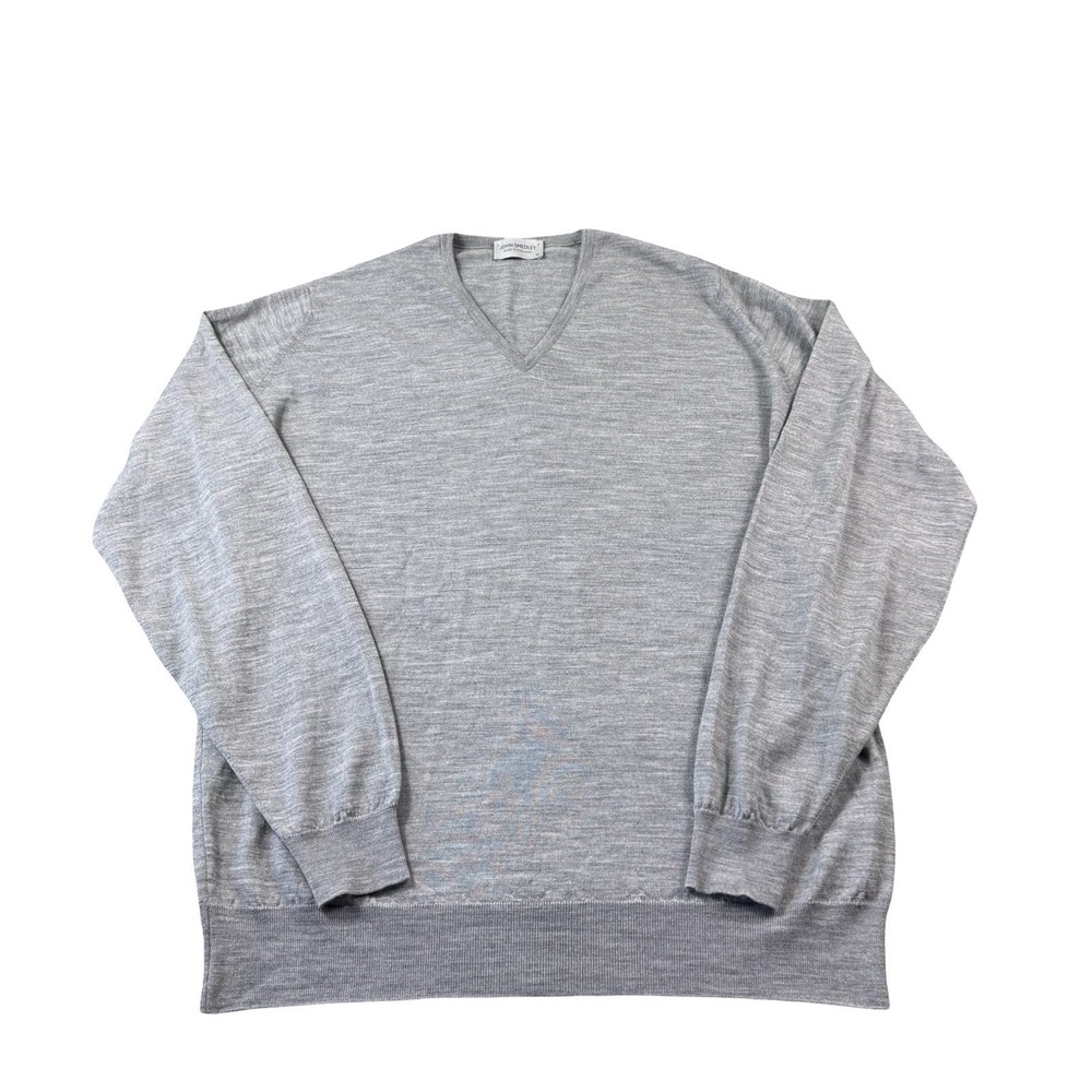 John Smedley Gray Pure Wool V Neck Men's Sweater Size XL Current